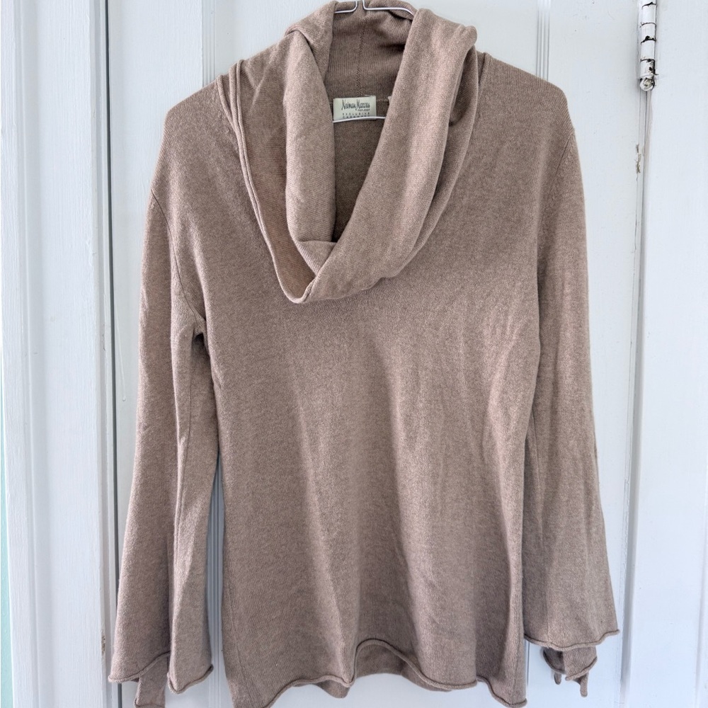 Neiman Marcus Tan Cowl Neck Sweater